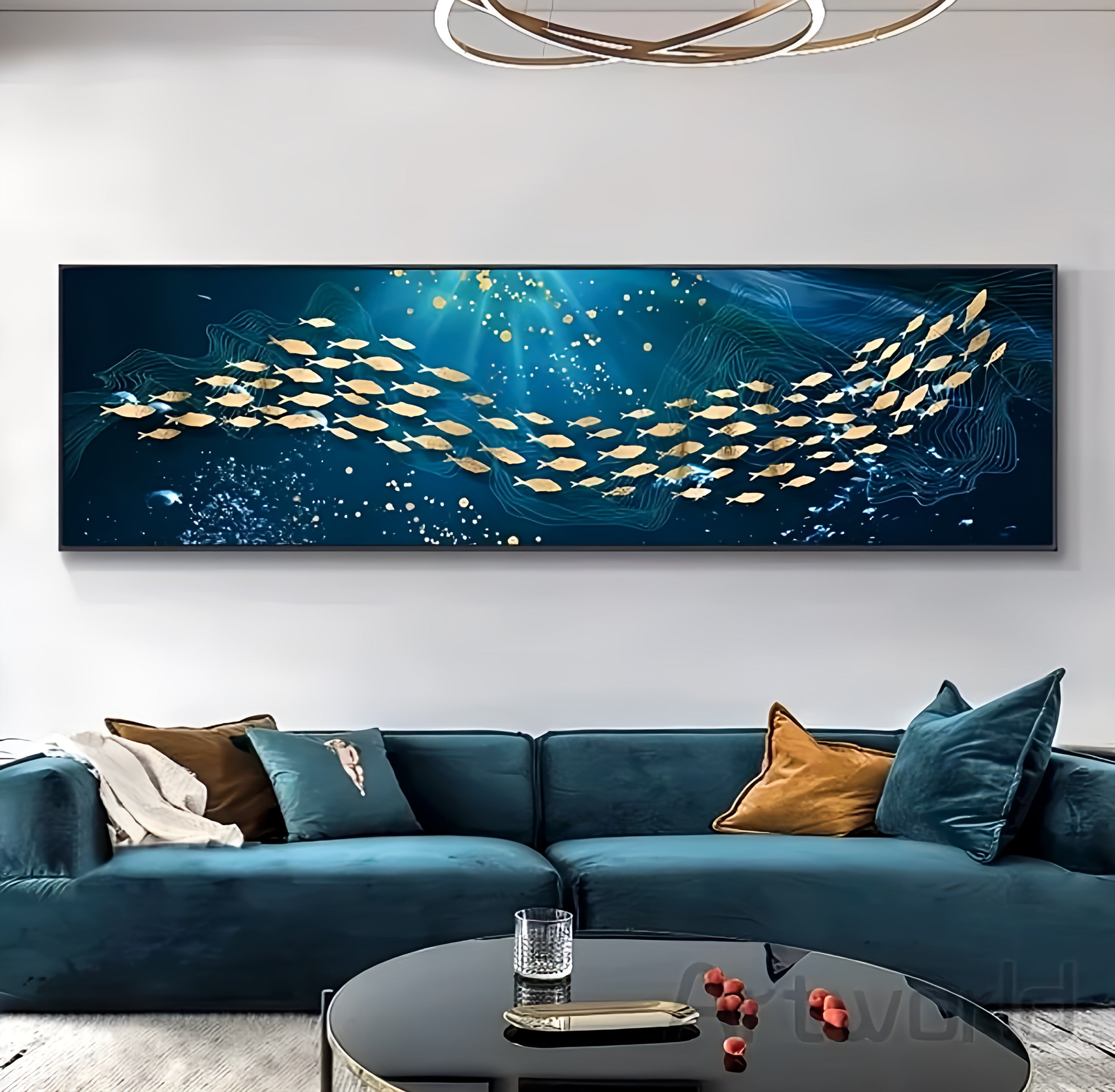 Blue Sea Golden Fish Canvas