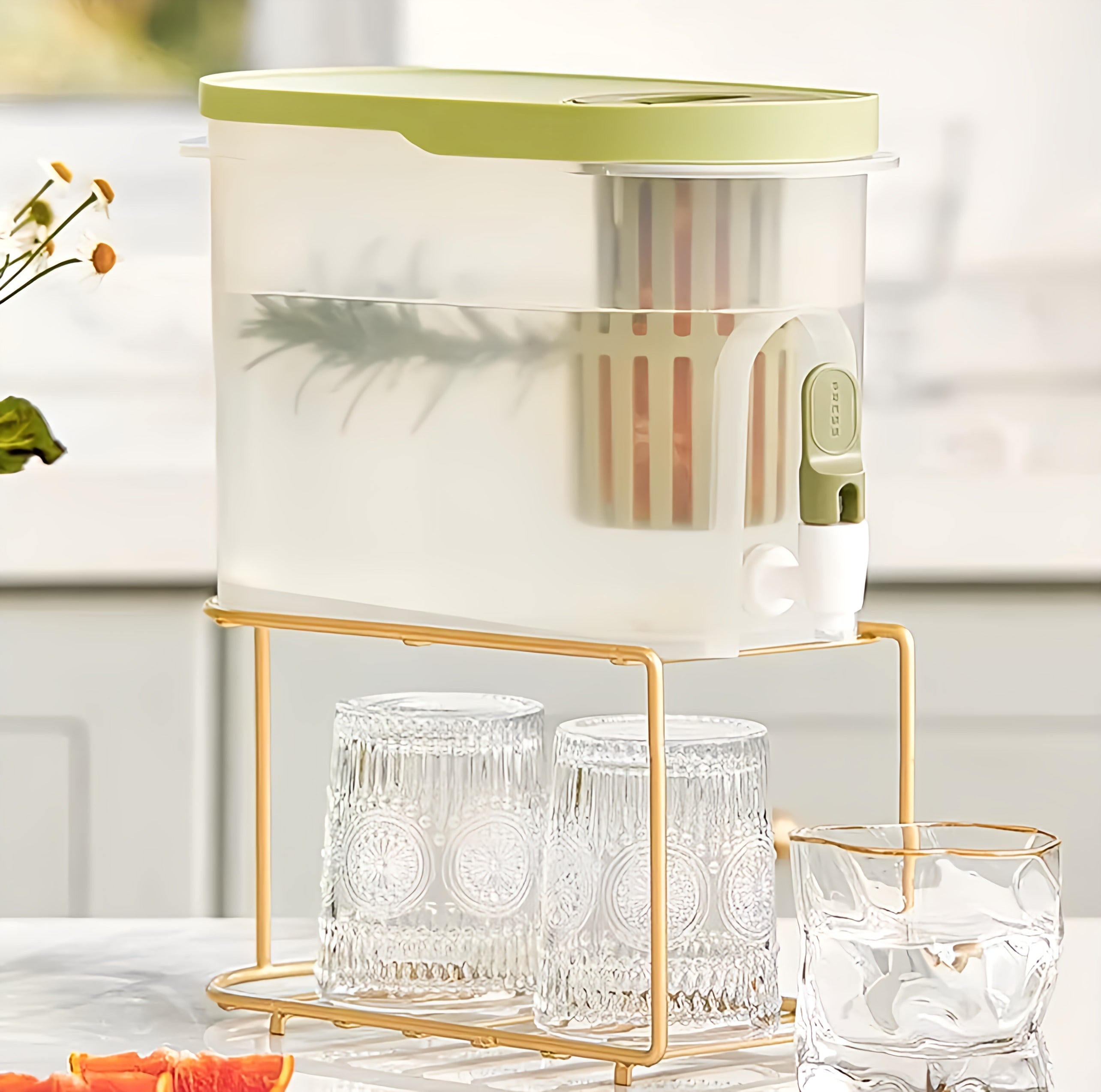 Water Pitcher With Tap Cups Holder