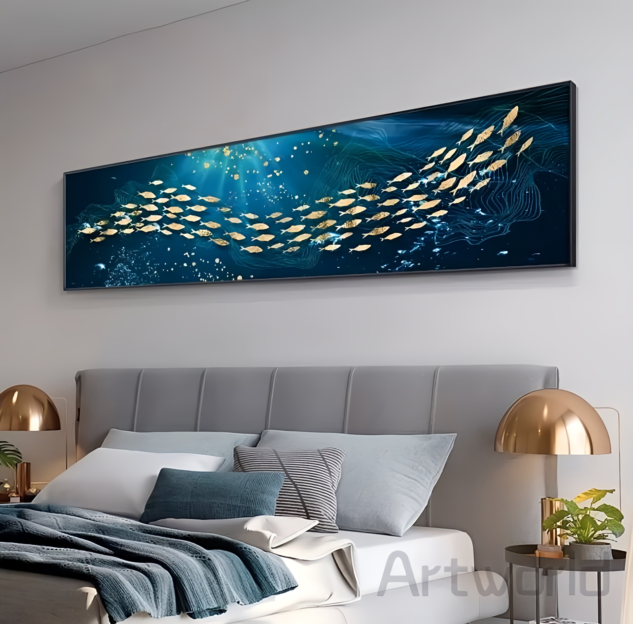 Blue Sea Golden Fish Canvas