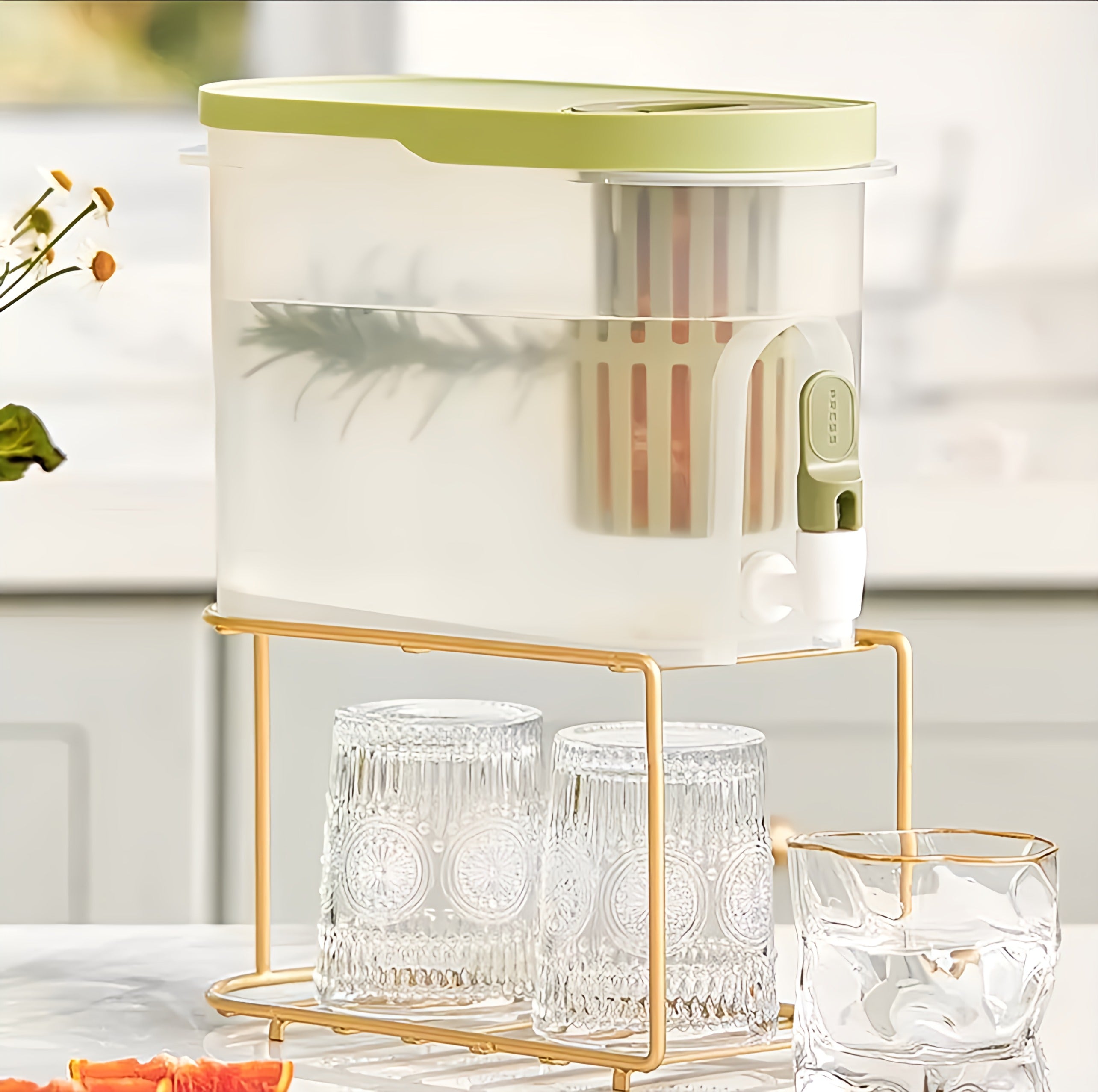 Water Pitcher With Tap Cups Holder