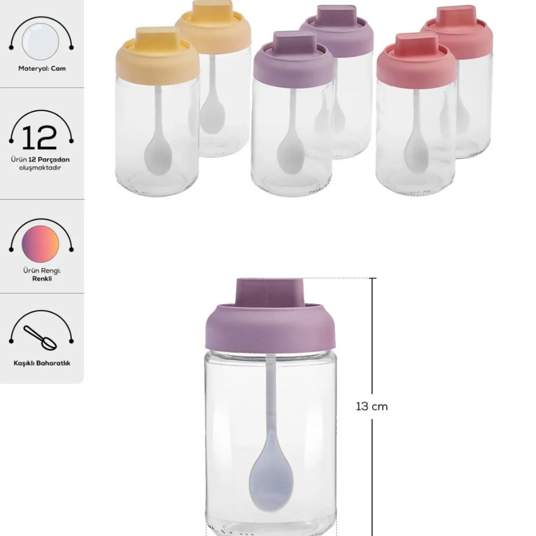 Glass spices containers set