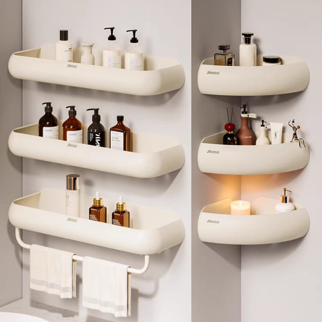 The bathroom shelves
