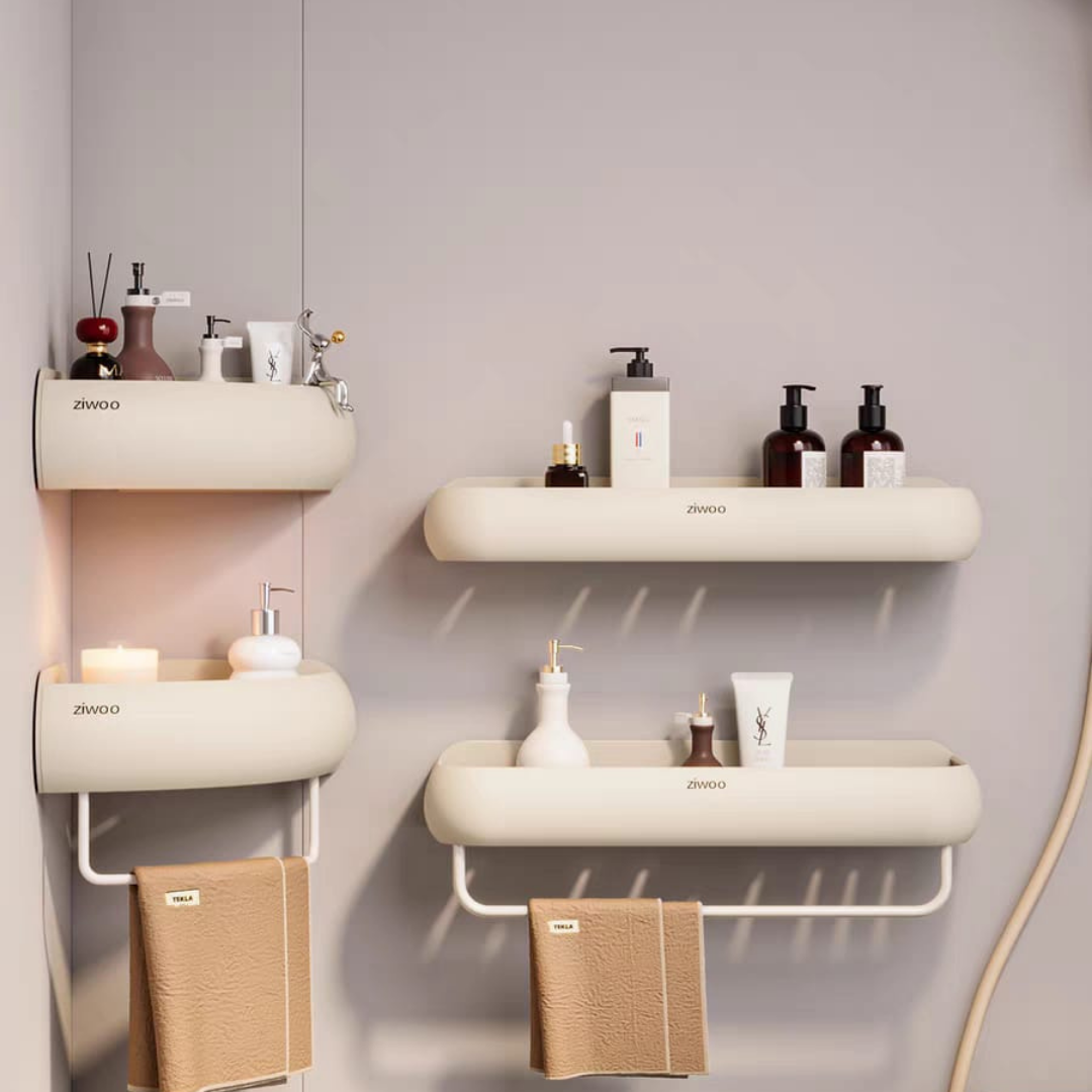 The bathroom shelves