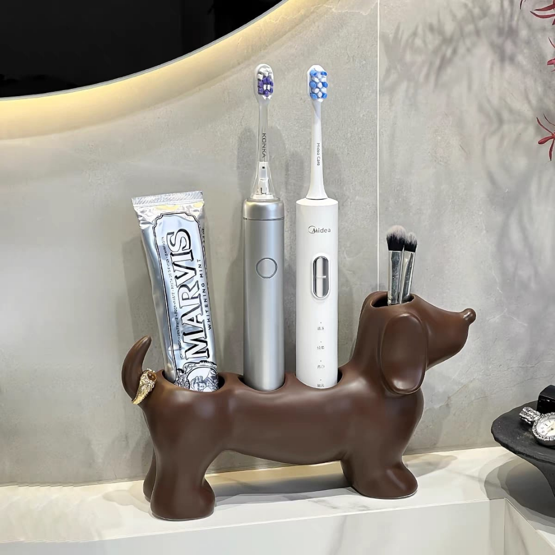 Doggy toothbrush holder