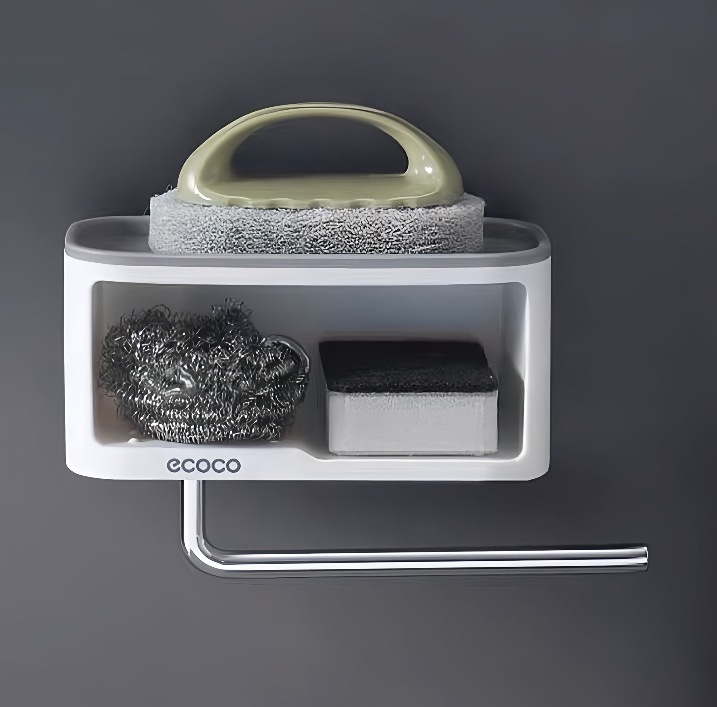 Ecoco Shelf Soap Sponge Holder with Towel Hanger