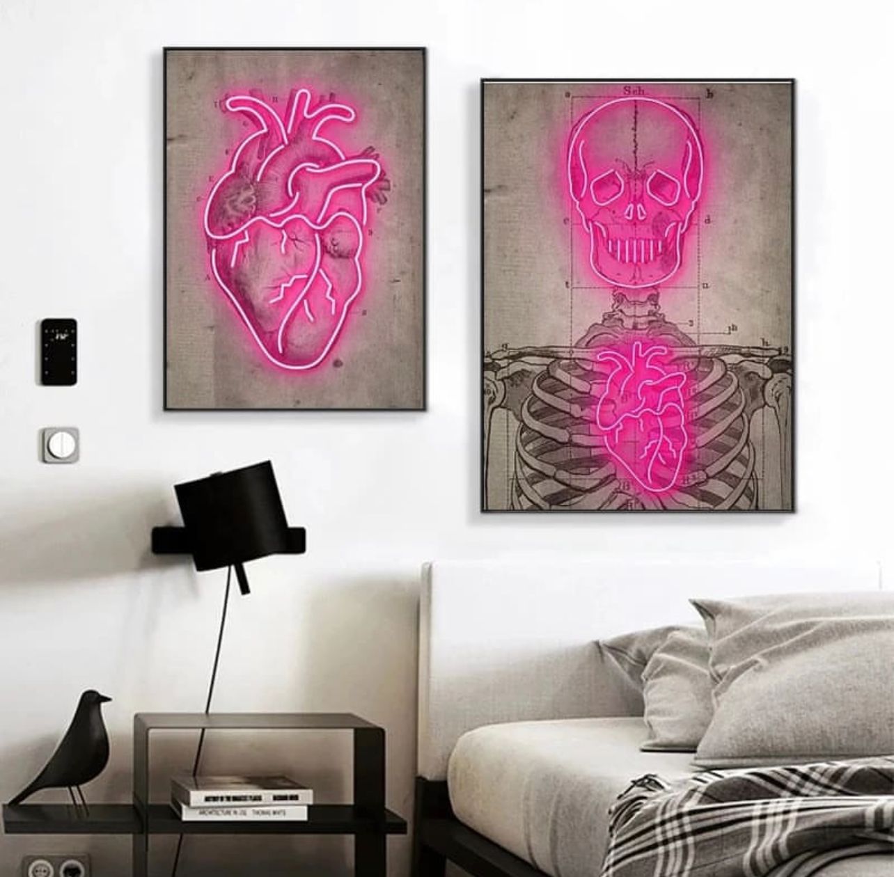 Neon Heart Skeleton Canvas