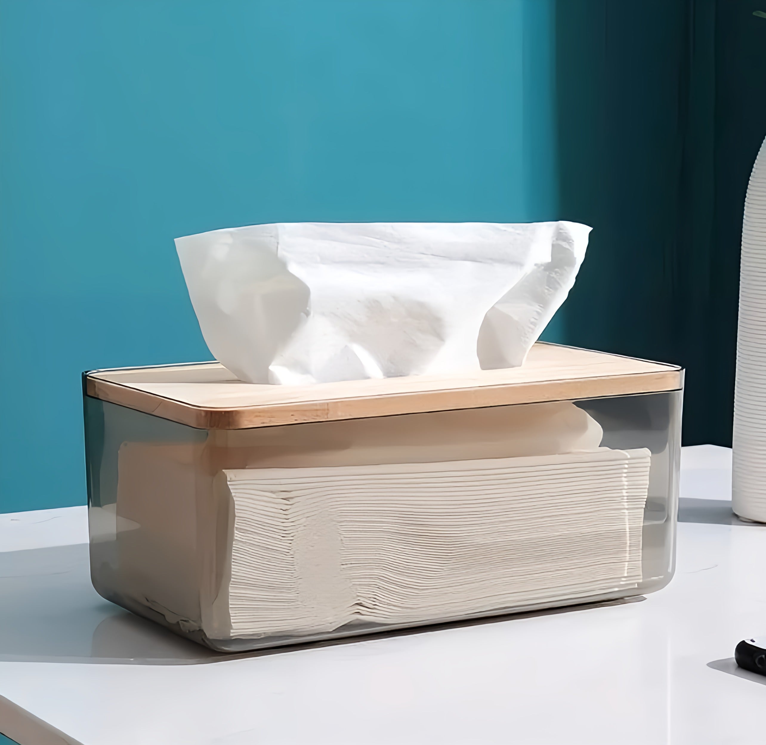 Transparent Tissue Box with wood cover