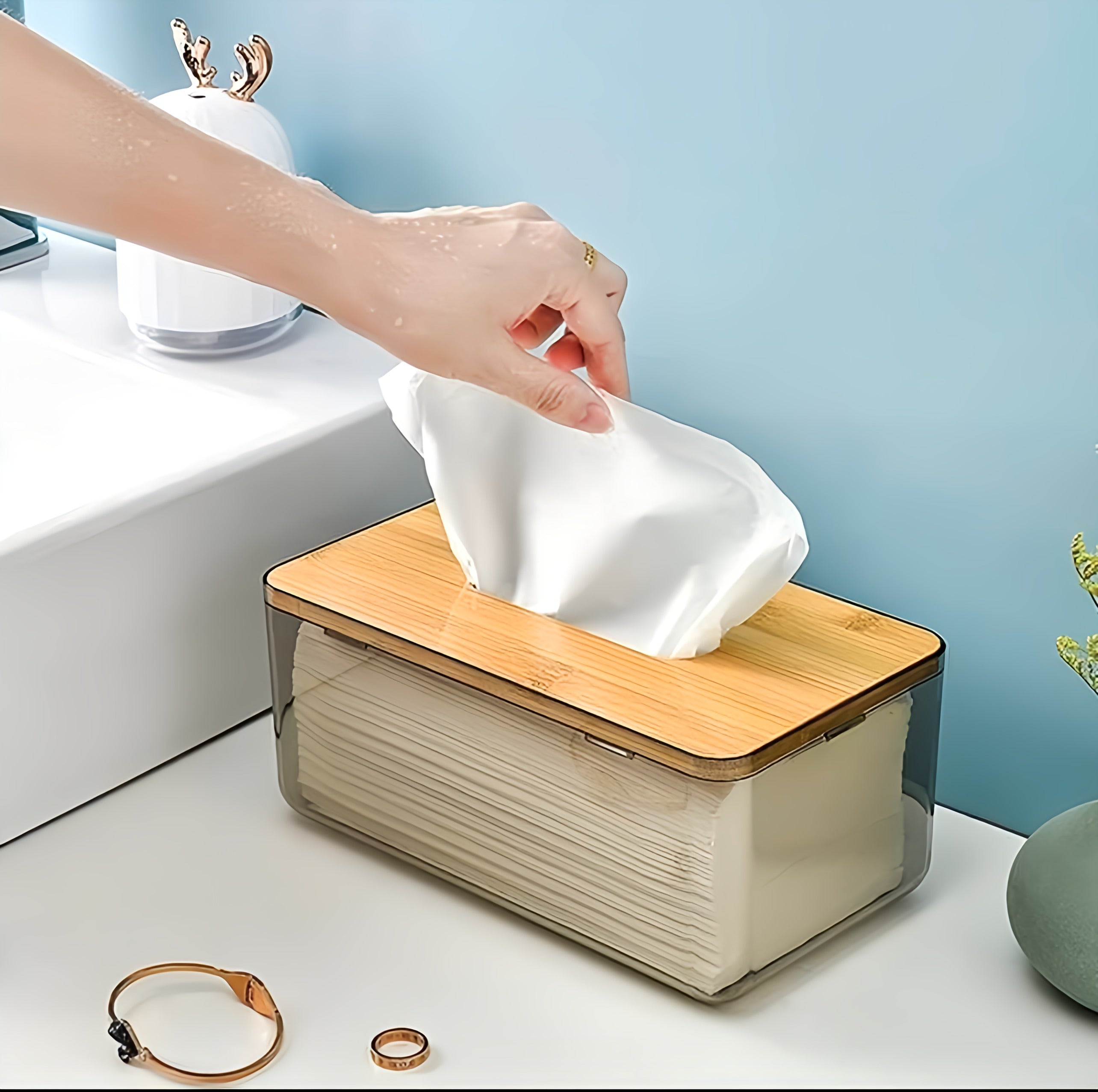 Transparent Tissue Box with wood cover