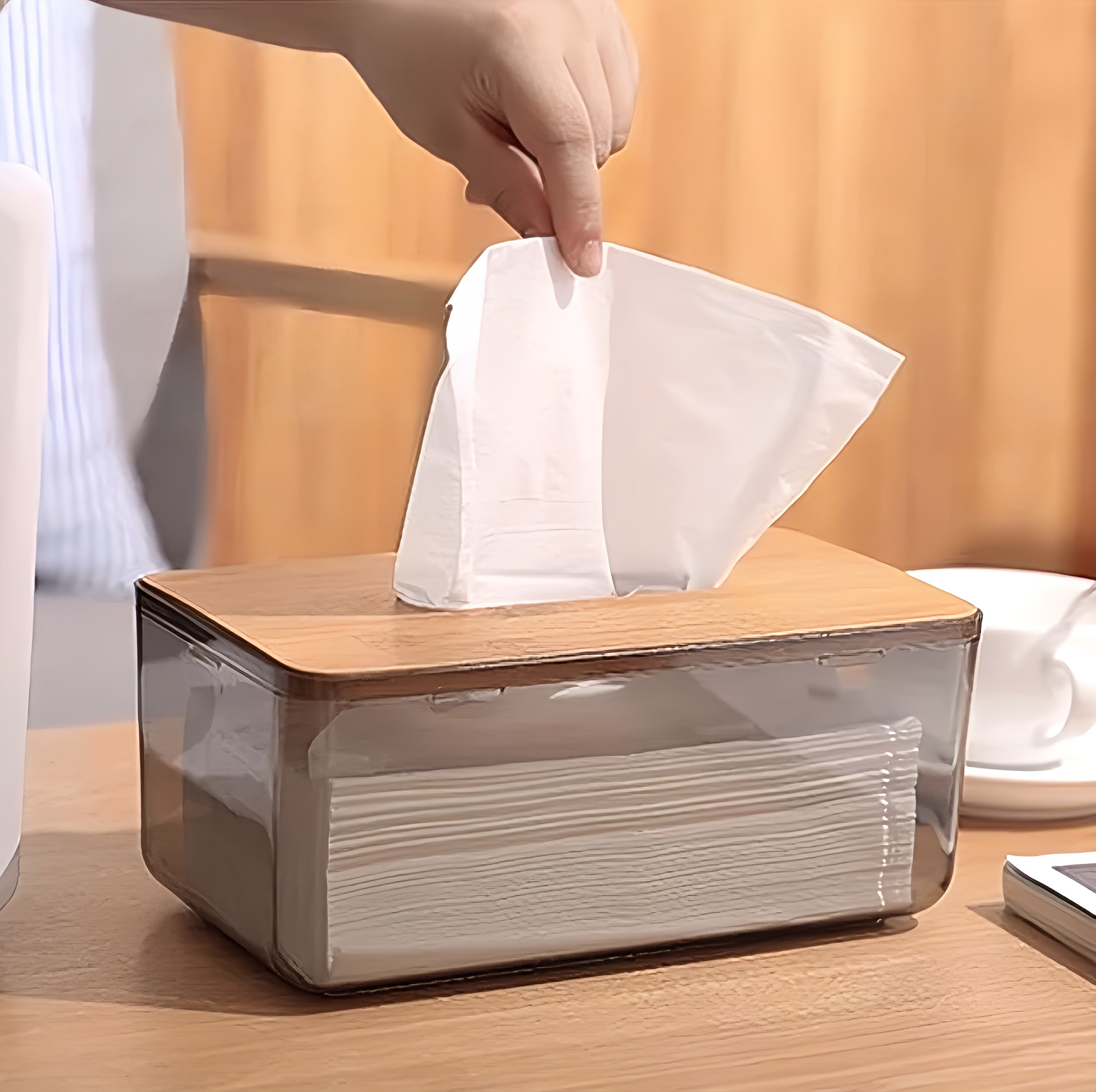 Transparent Tissue Box with wood cover