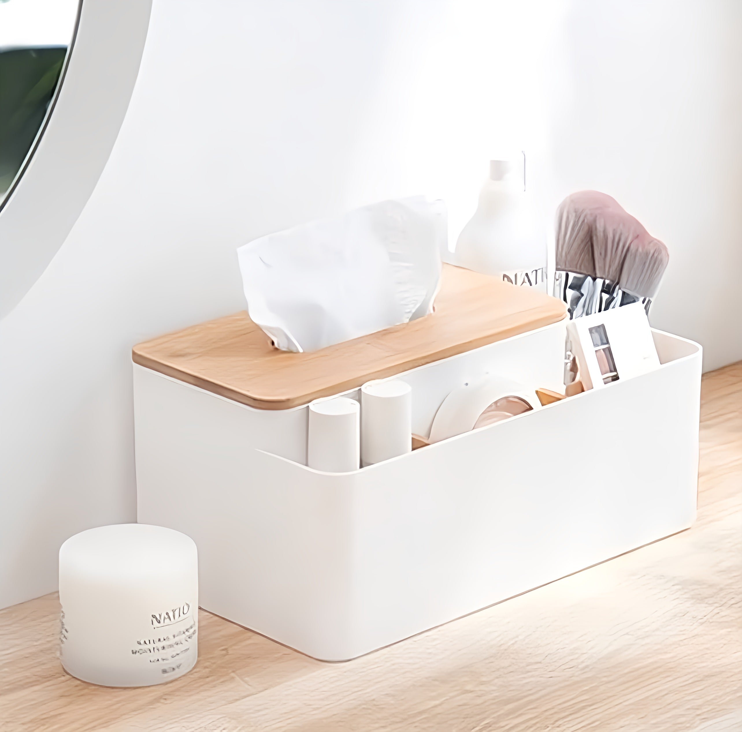 Multifunctional Tissue Box with Wooden Cover