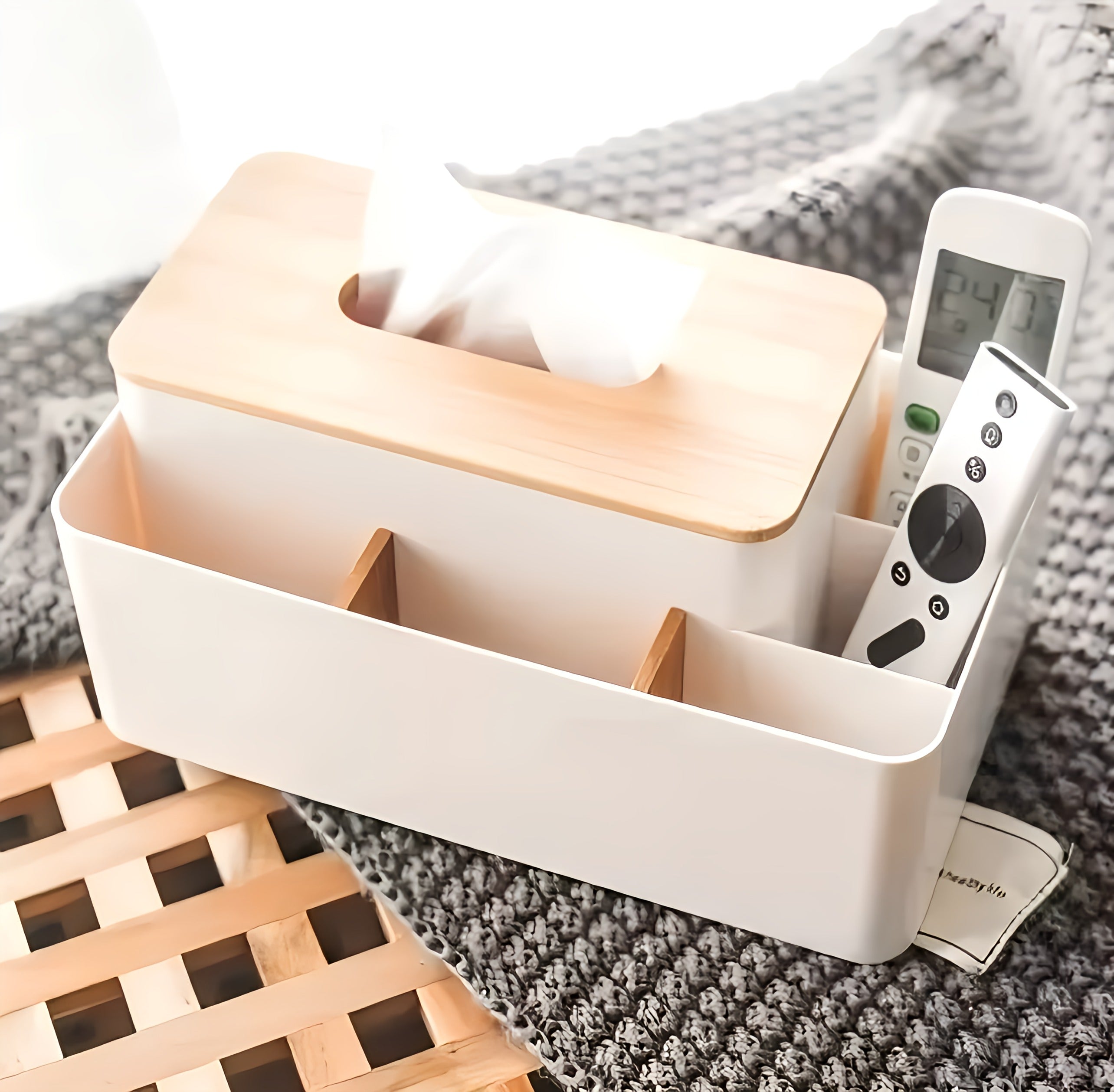 Multifunctional Tissue Box with Wooden Cover