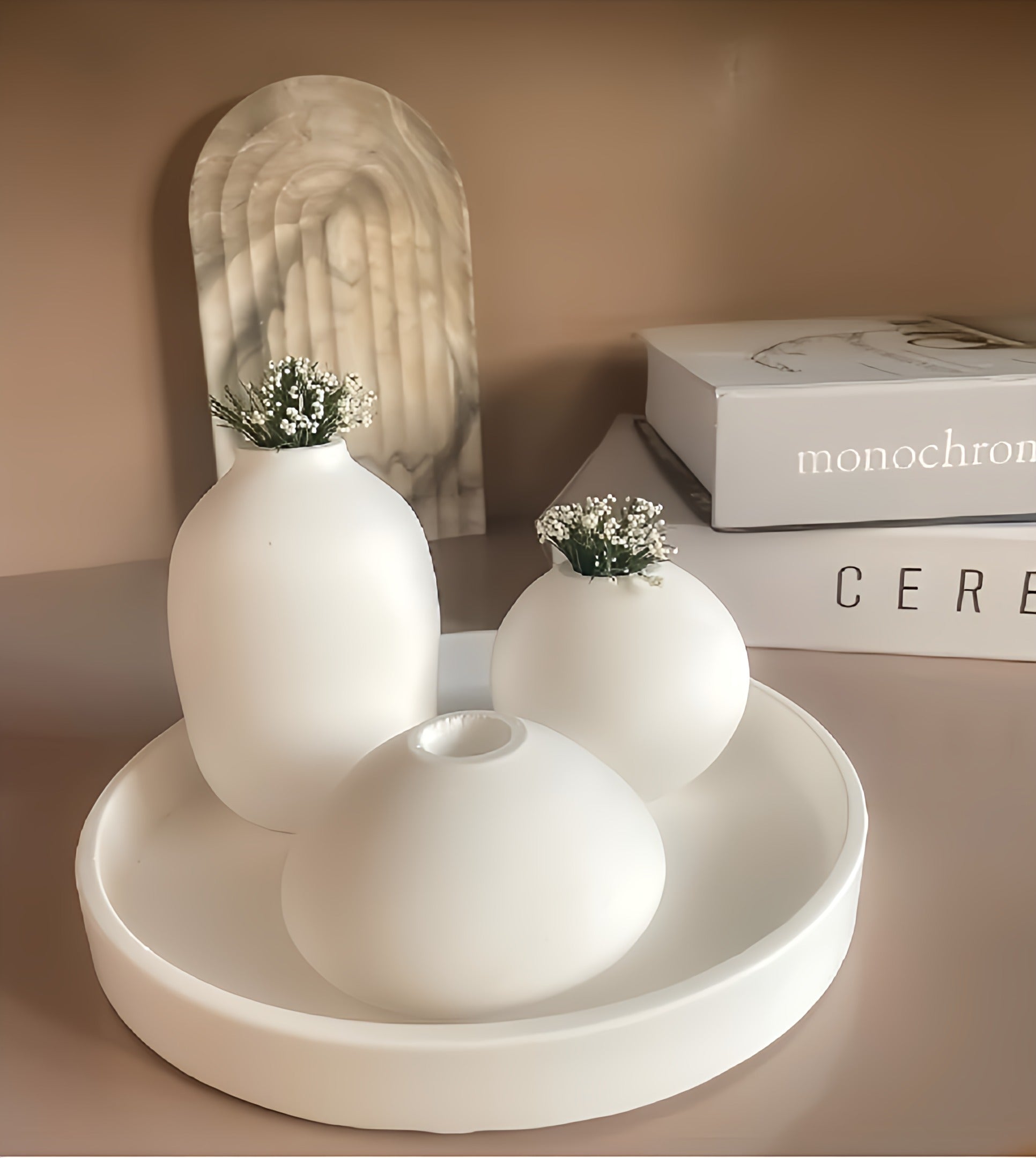 Concrete Vases and Tray Set