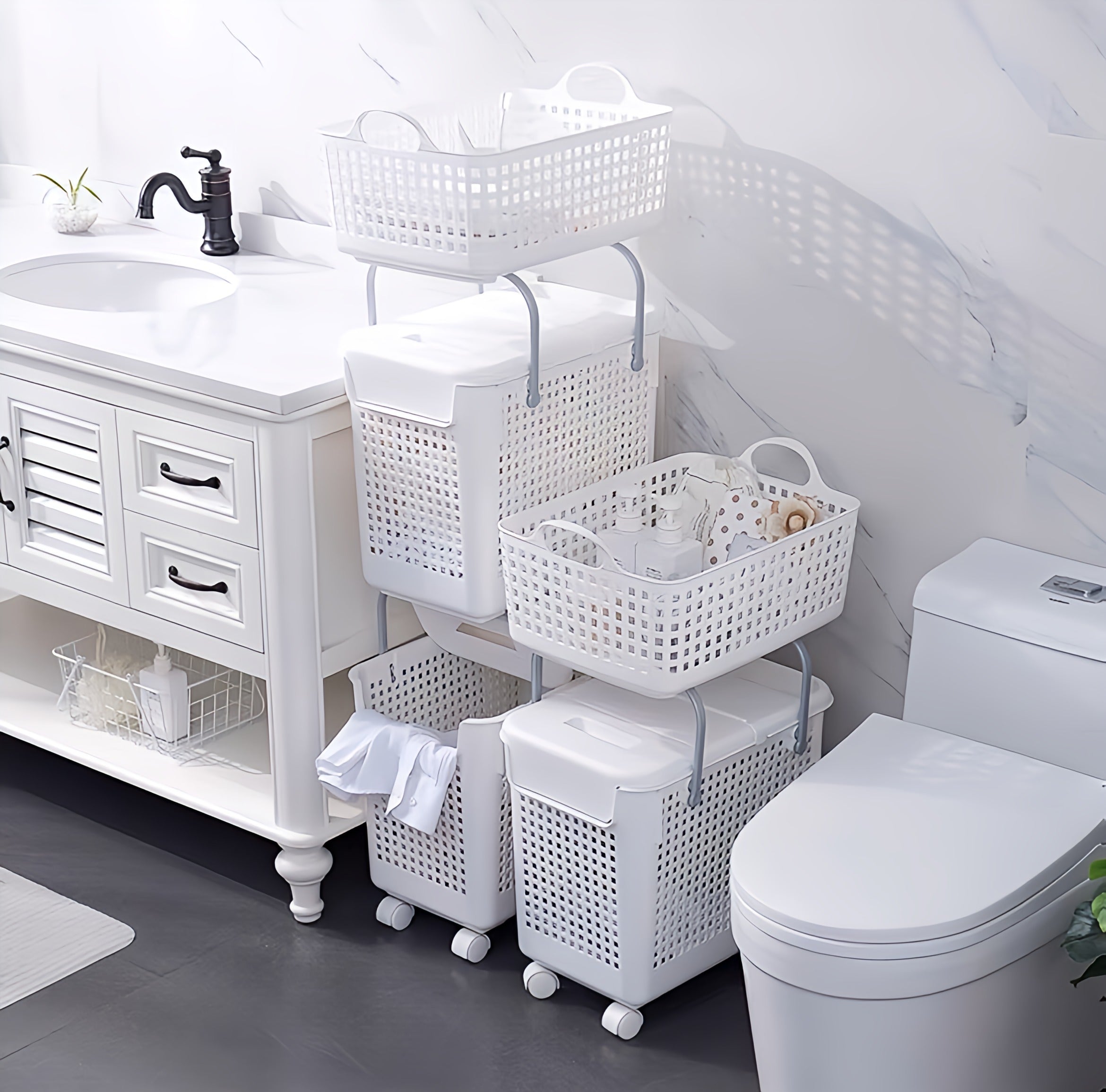 Movable three layers in 1 laundry basket