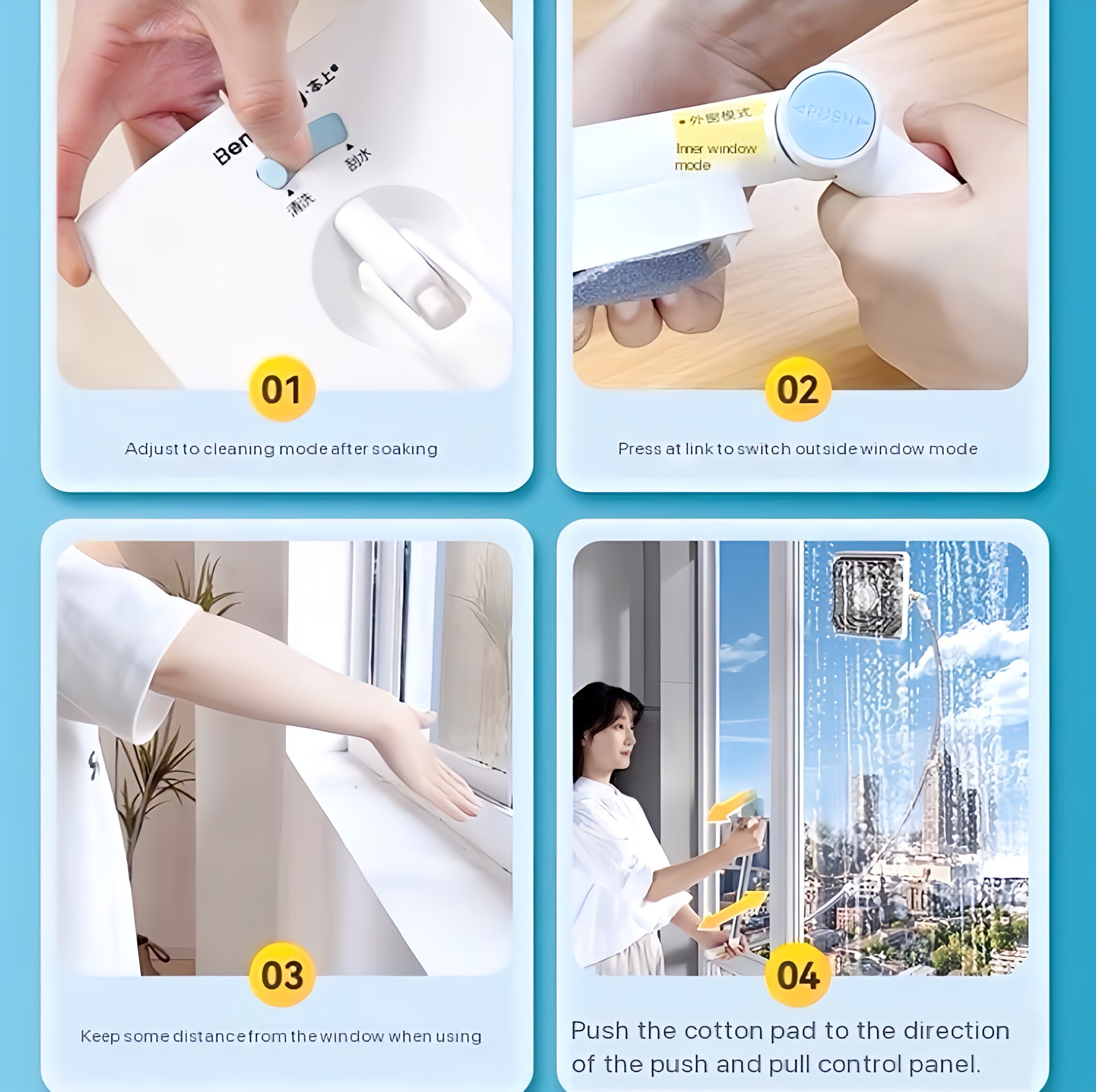 Adjustable 90/110cm Window Cleaner + 3 Extra Sponge