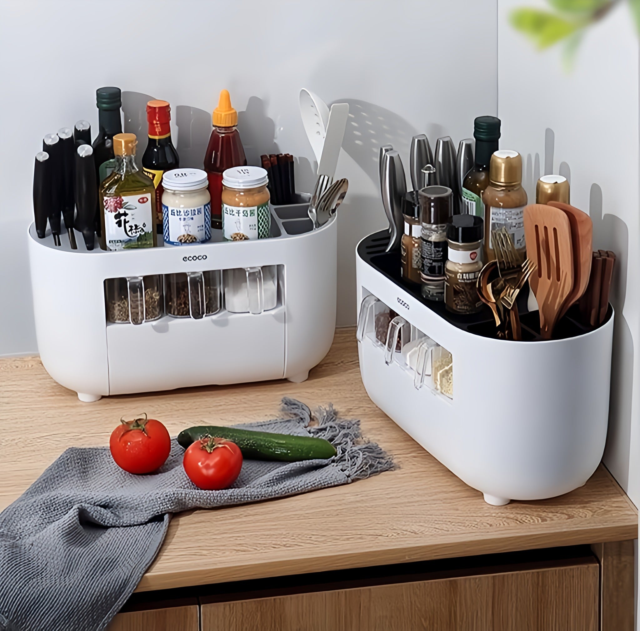 Ecoco Knife Holder Seasoning Organizer With Drawer