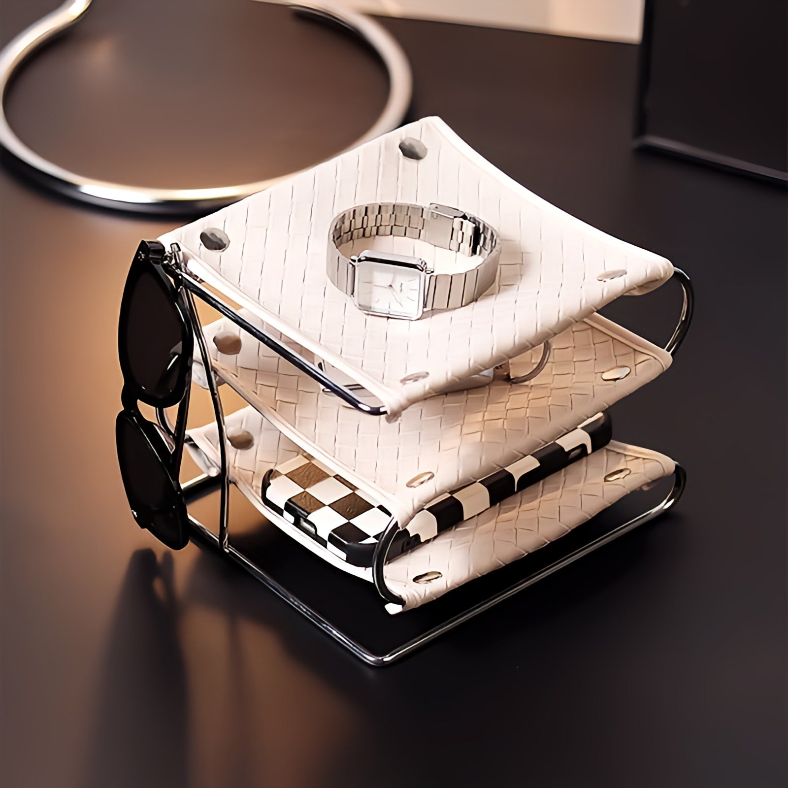 Multi-Use PU Leather Three Layers Tray