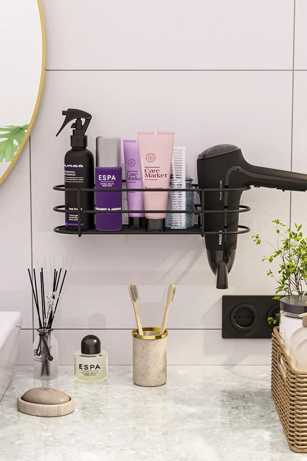 Adhesive Hair Dryer Bathroom Set
