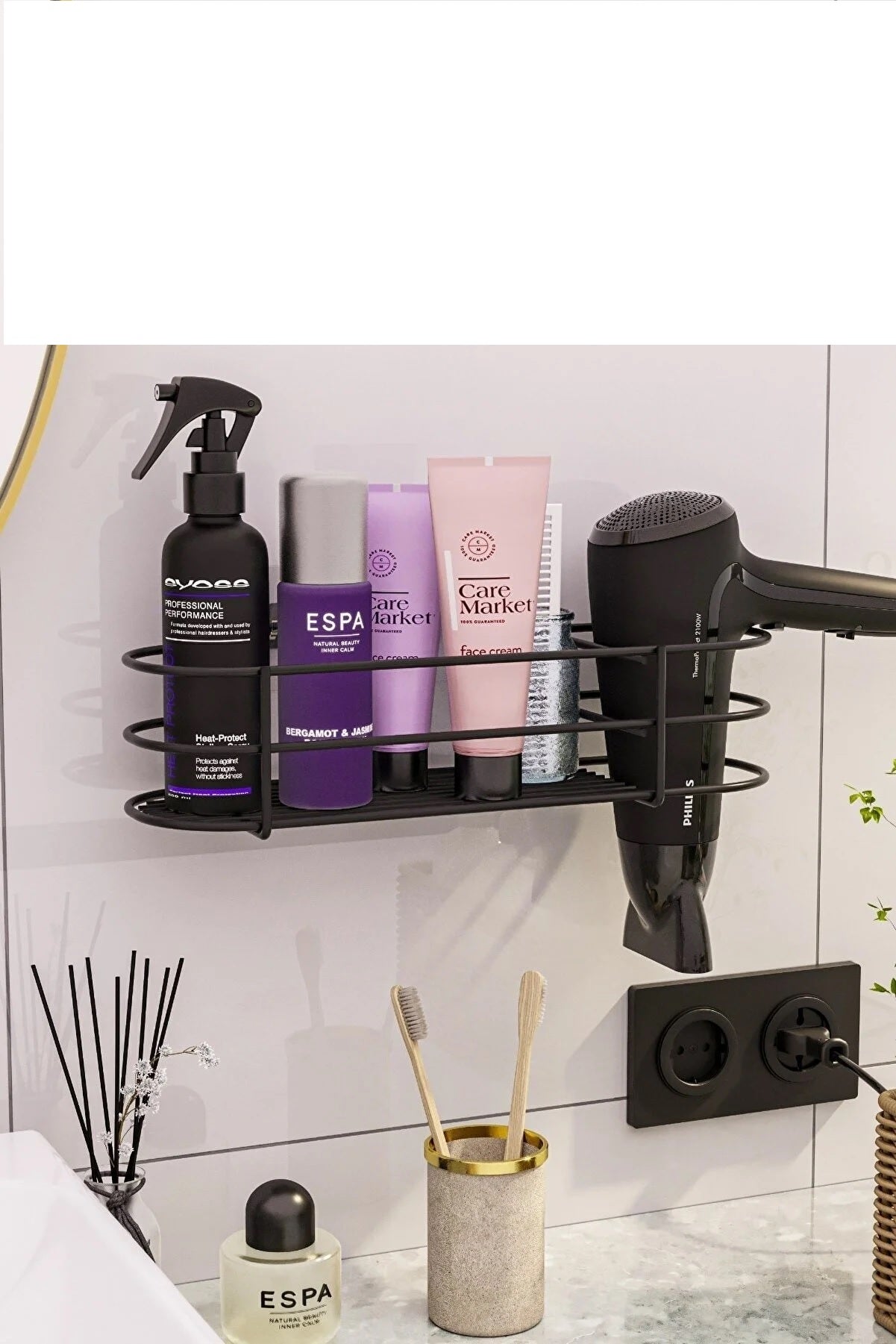 Adhesive Hair Dryer Bathroom Set
