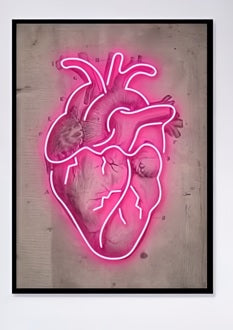 Neon Heart Skeleton Canvas