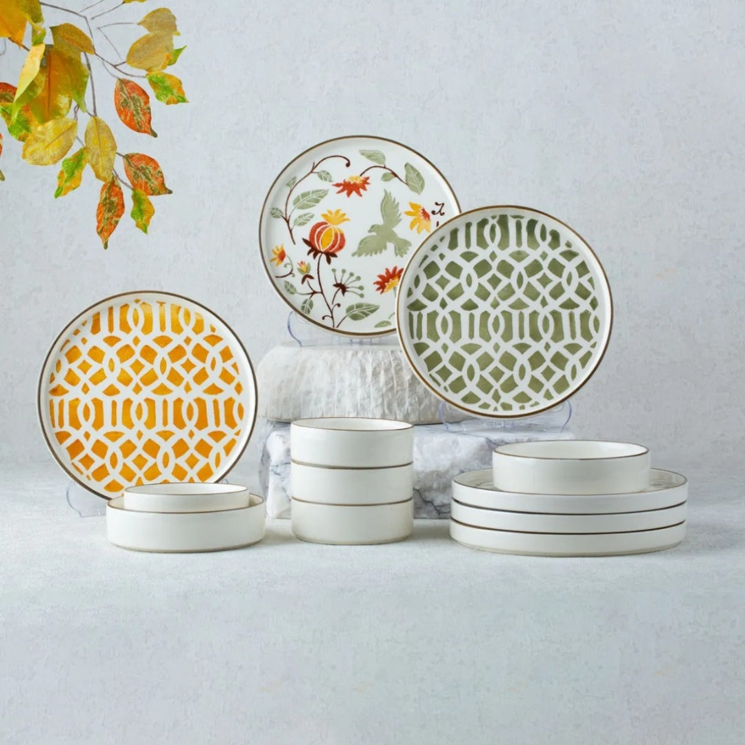 Stackable Bird Patterned Breakfast Set