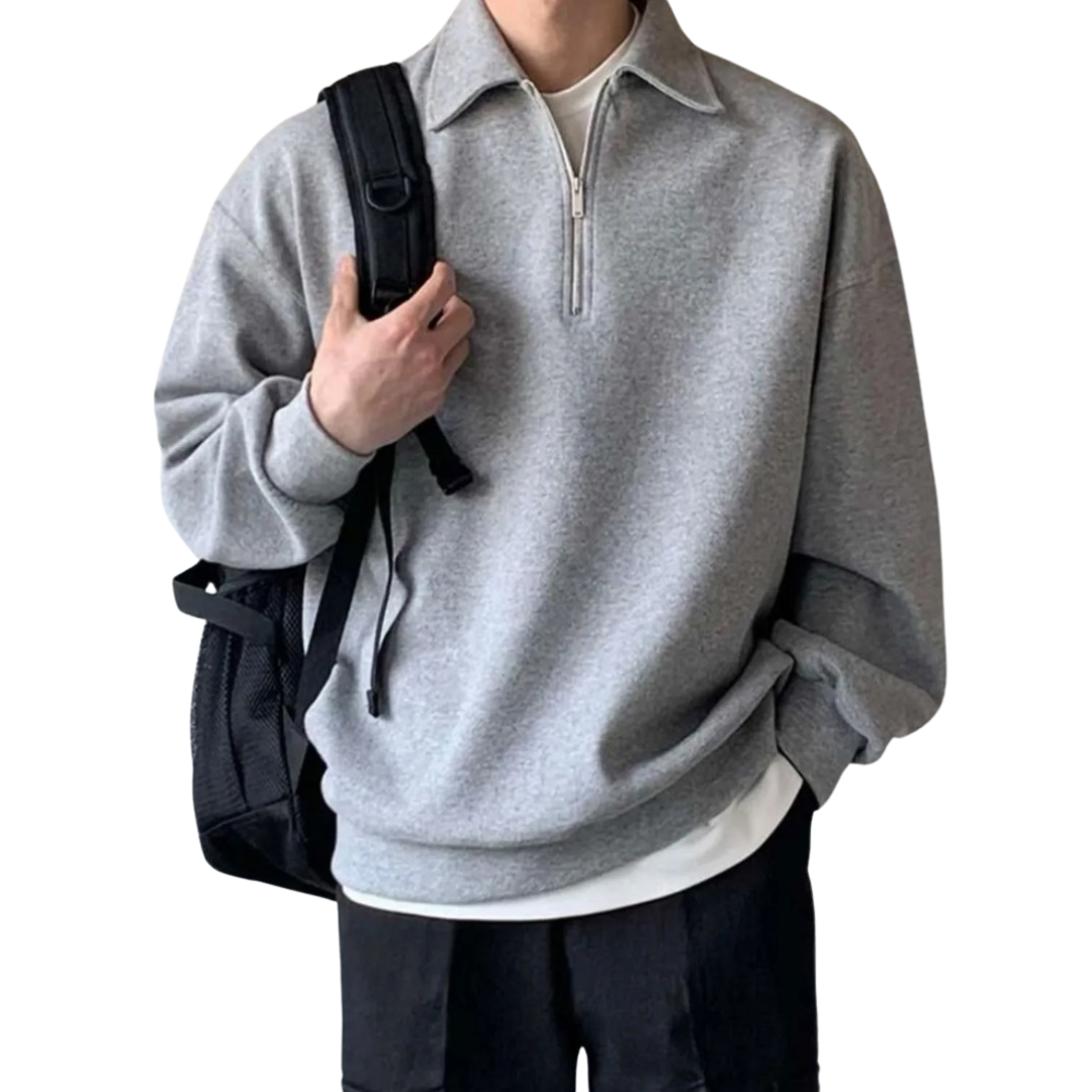 Men's Polo Neck Grey Oversize Sweatshirt