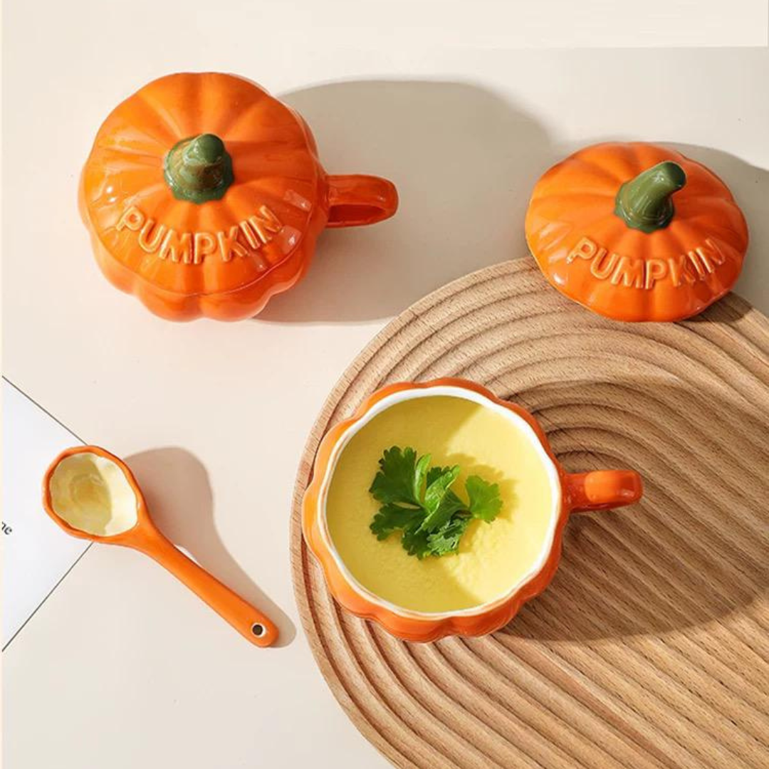 Orange pumpkin soup bowl set