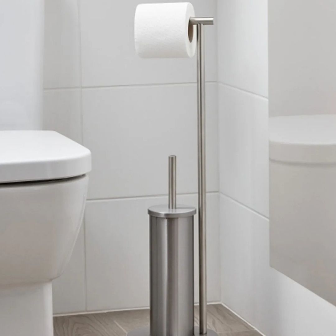 Chrome toilet paper holder and brush set