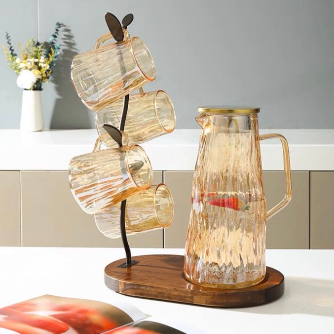 Glass Water Pitcher with Cups