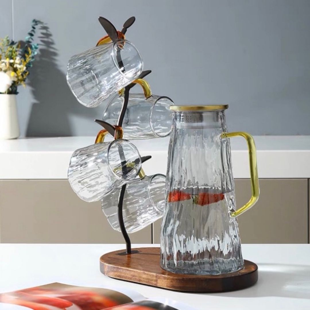 Glass Water Pitcher with Cups