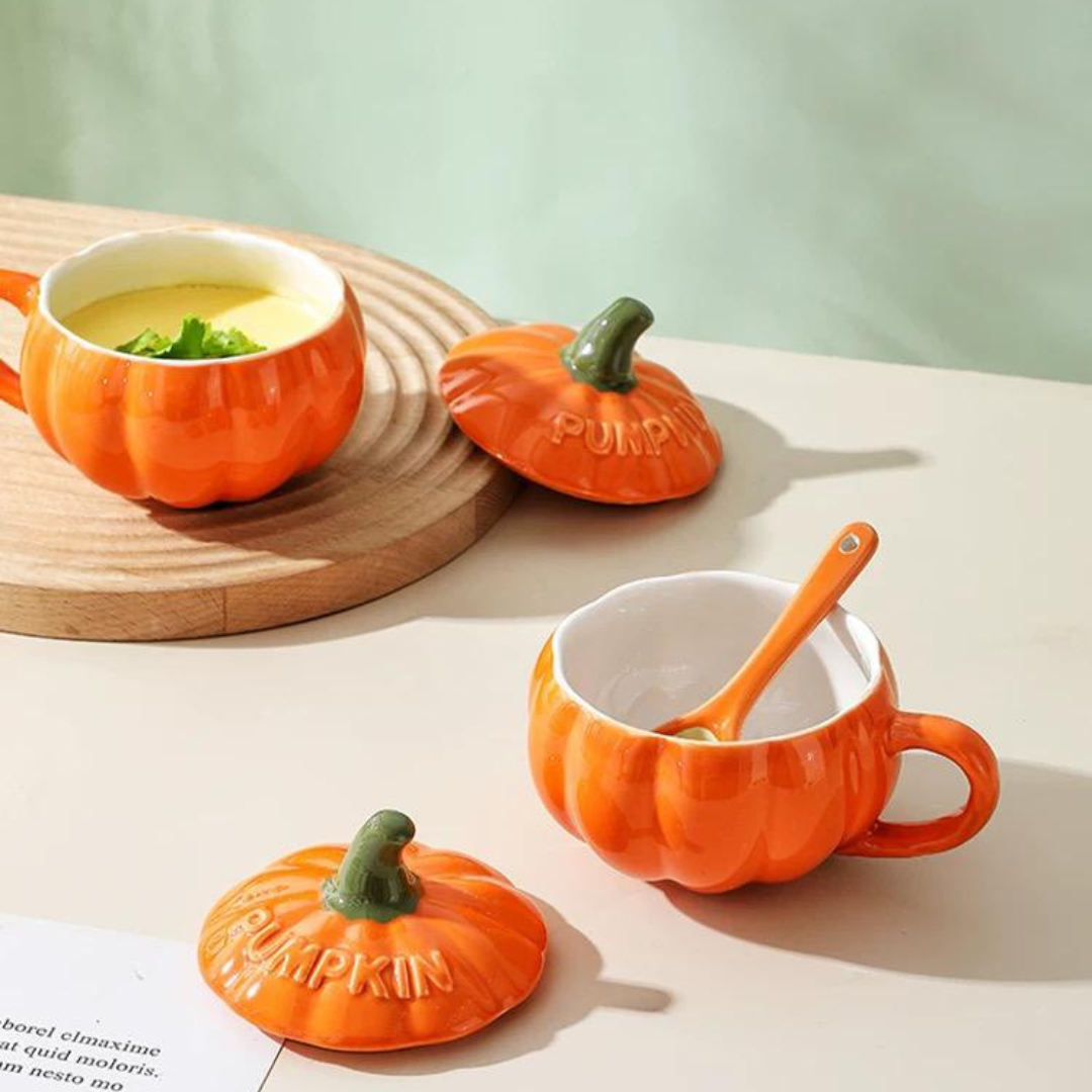 Orange pumpkin soup bowl set