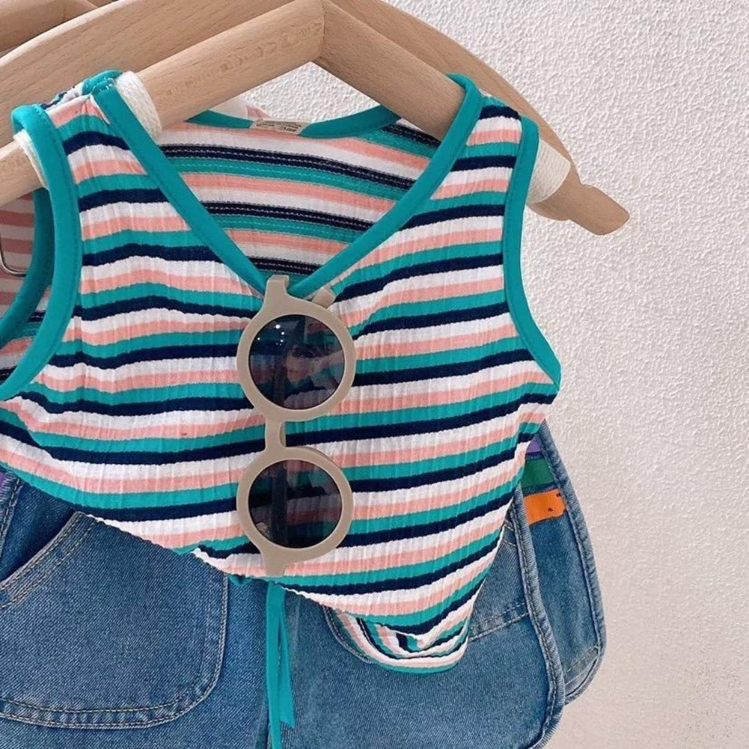 Blue Striped Short Set