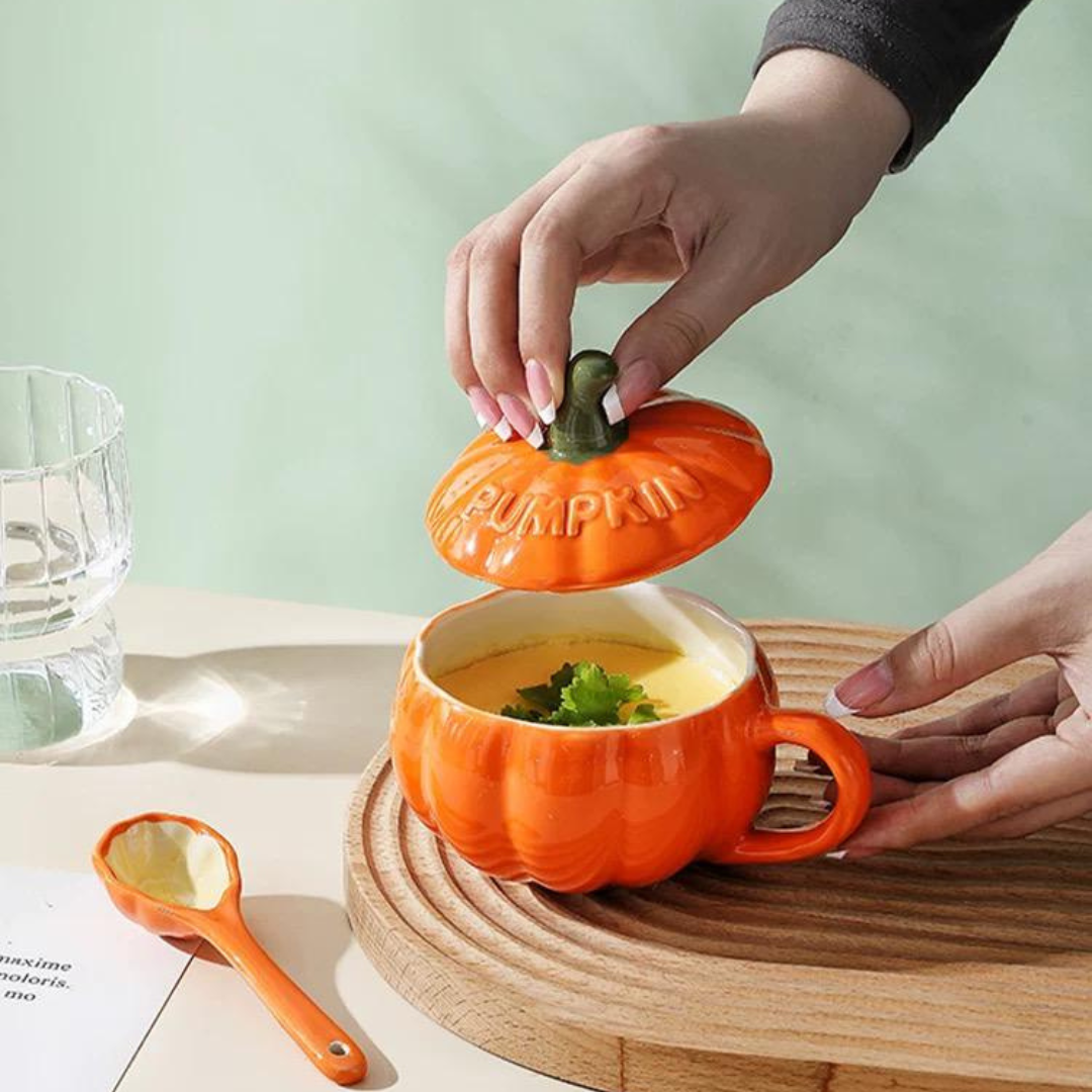 Orange pumpkin soup bowl set