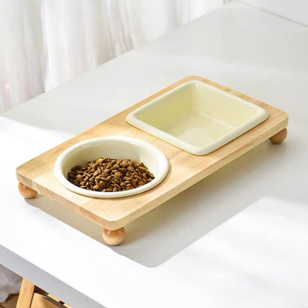 Wooden Base Feeding Bowl