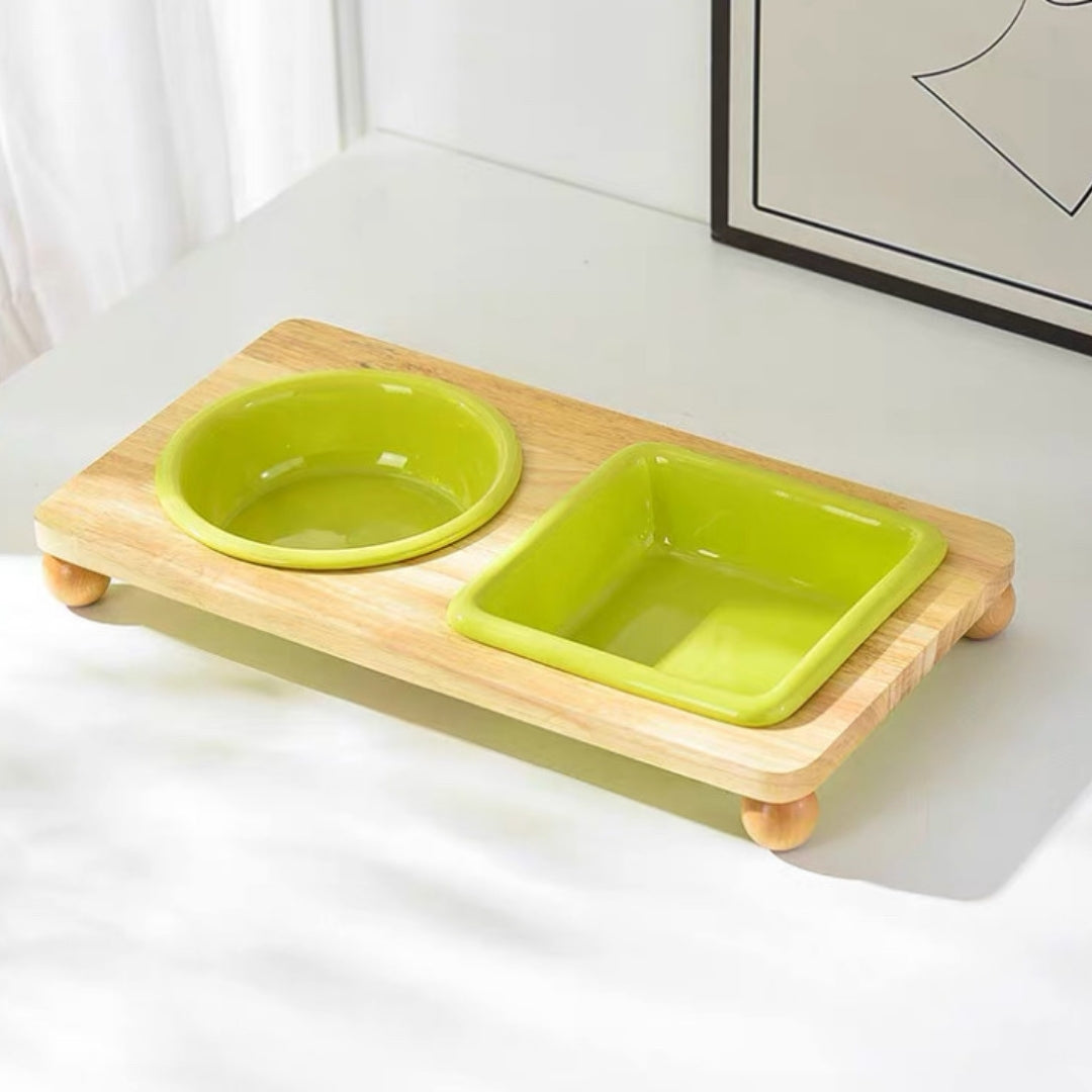 Wooden Base Feeding Bowl