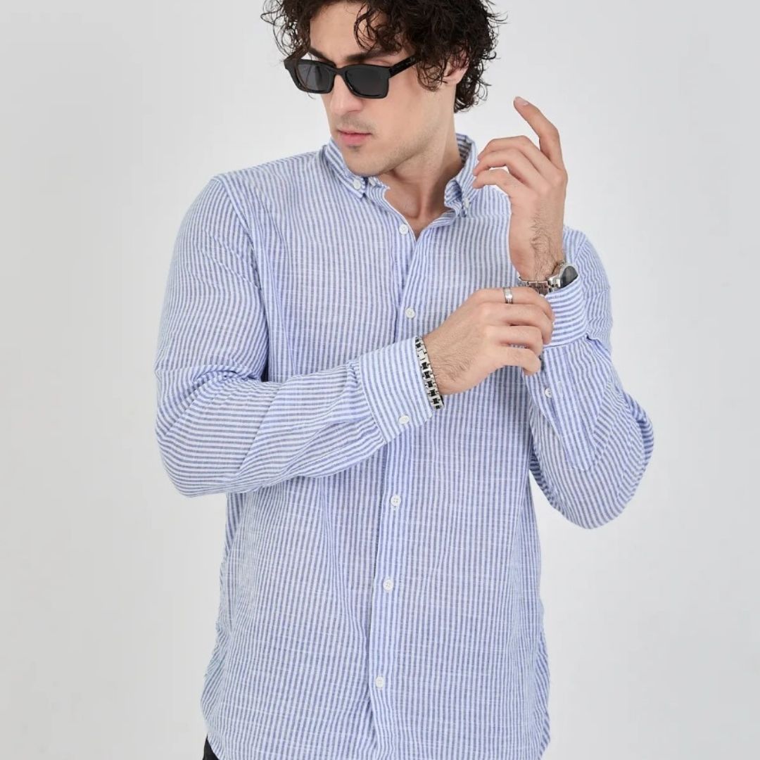 Men's Cotton-linen Striped Shirt