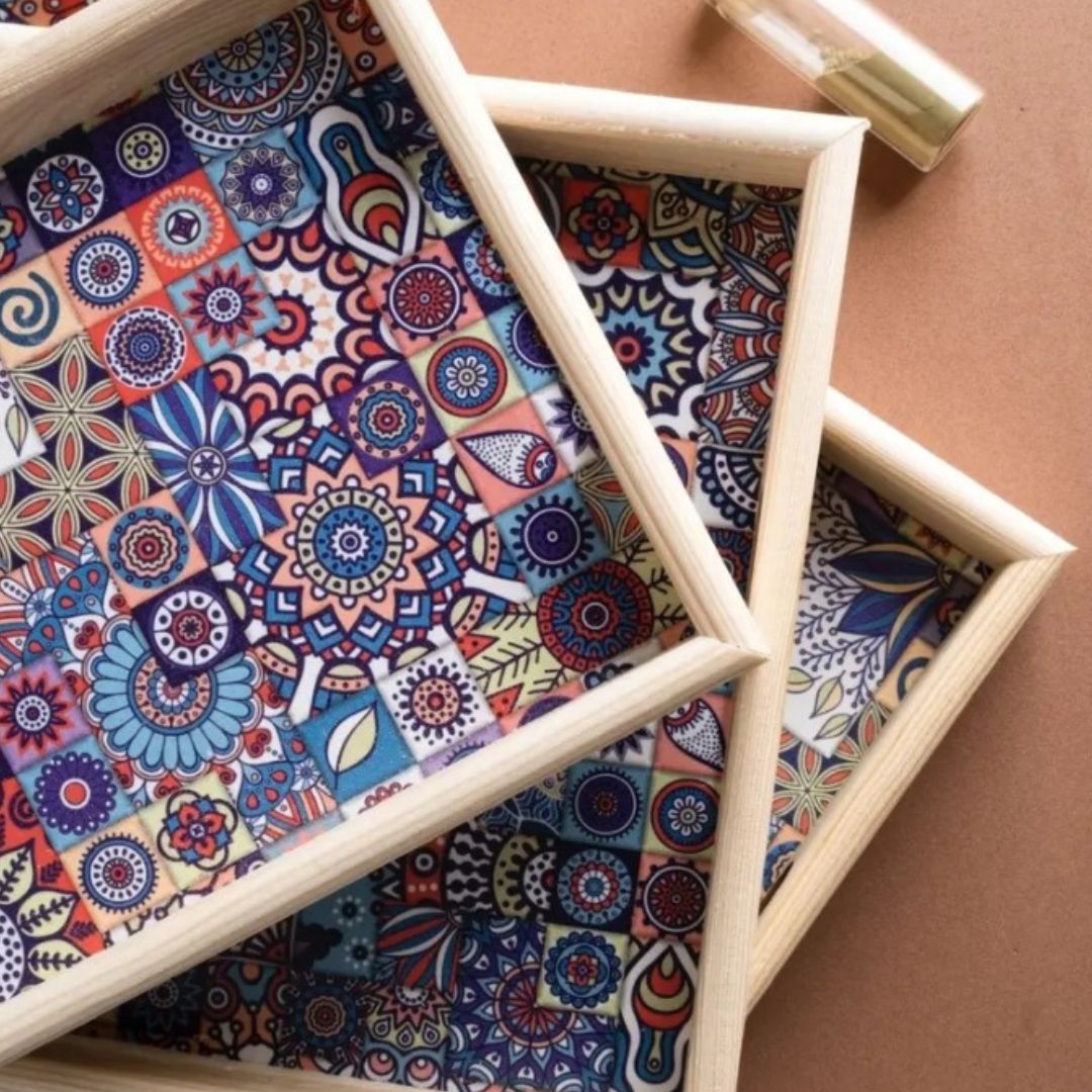 Wooden tile pattern service tray