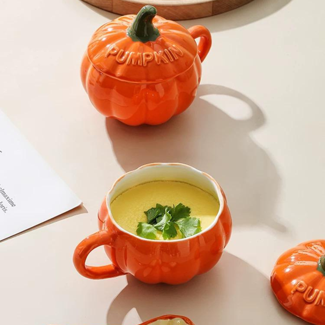 Orange pumpkin soup bowl set