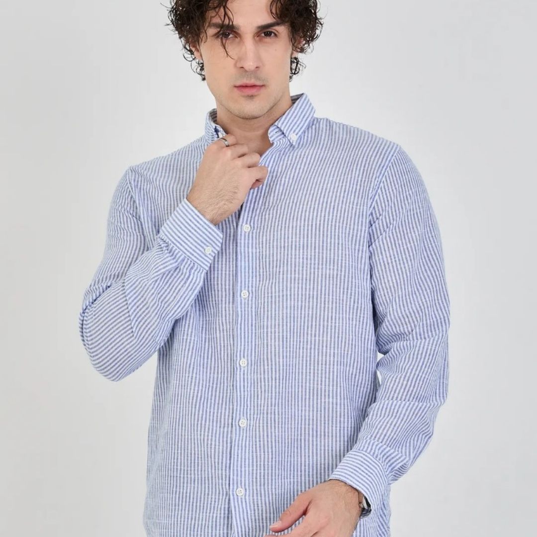 Men's Cotton-linen Striped Shirt