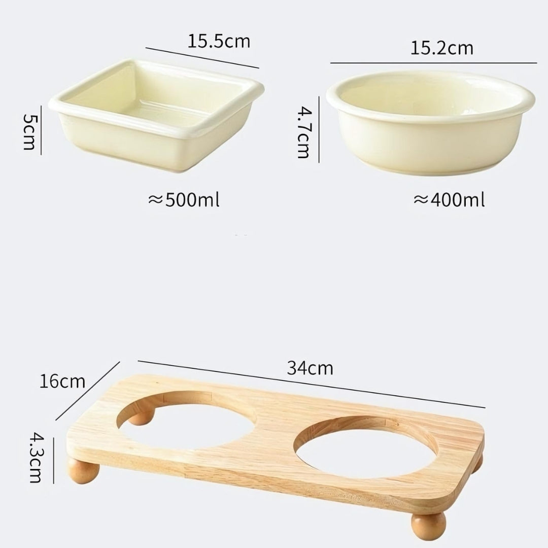 Wooden Base Feeding Bowl