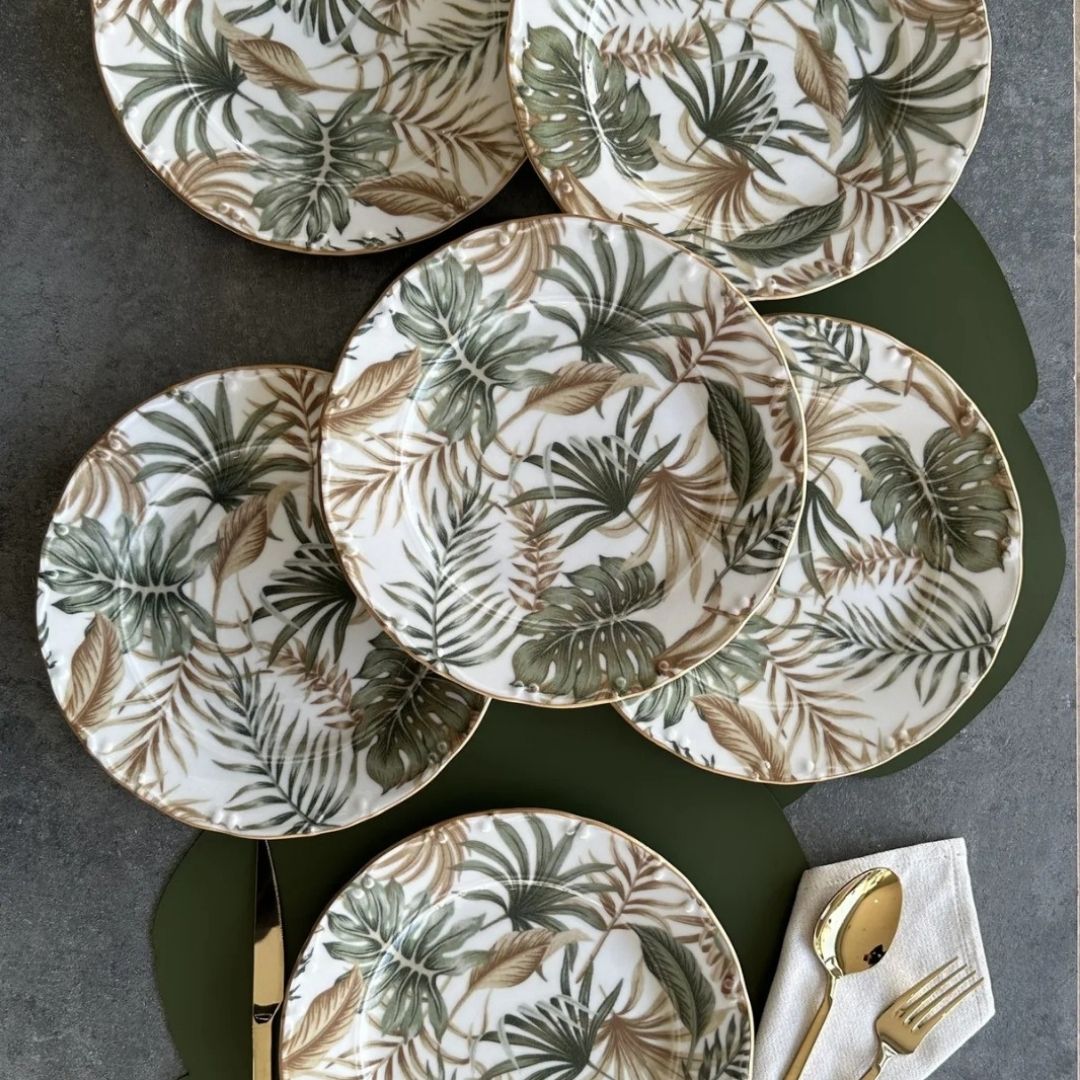 Flower patterned serving plates set for 6 persons