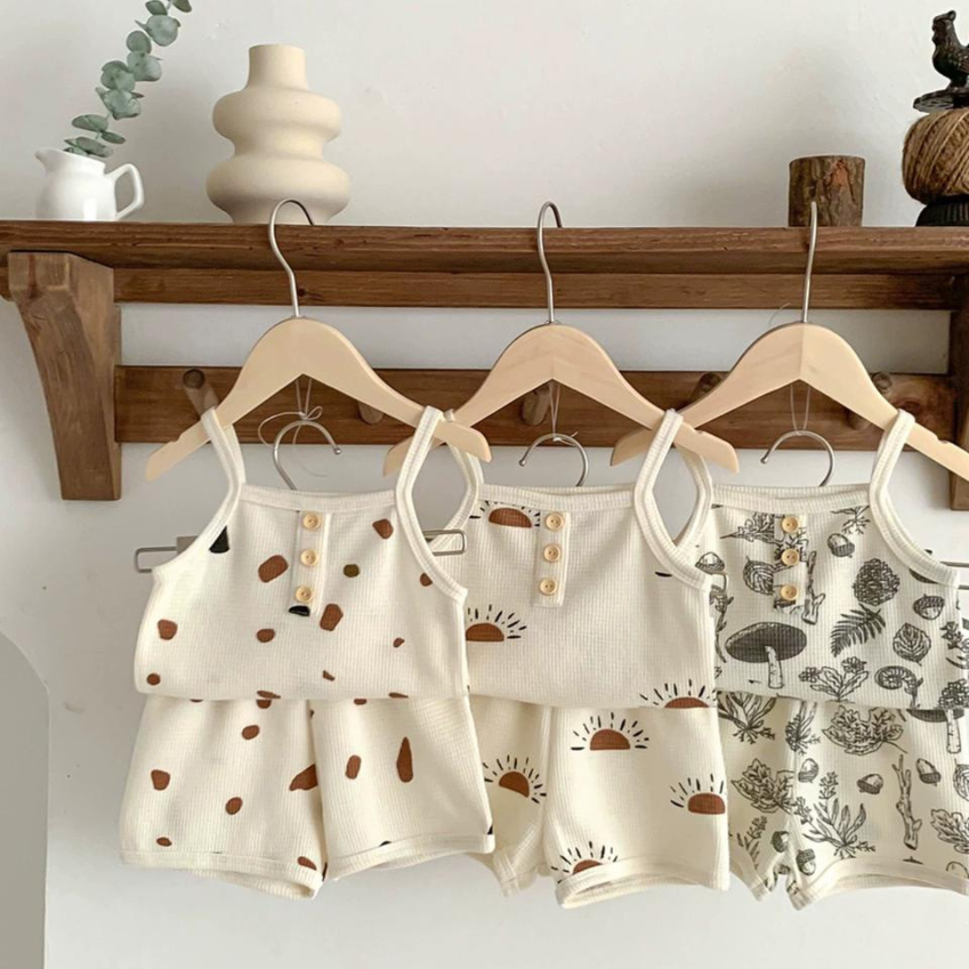 Buttoned top and short babies set