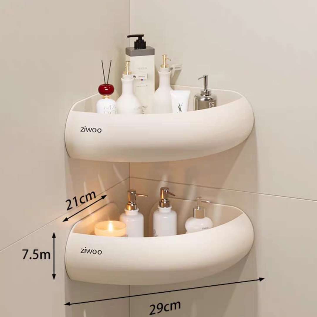 The bathroom shelves