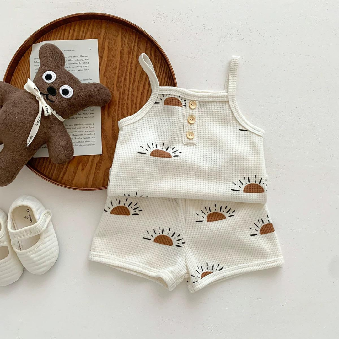 Buttoned top and short babies set