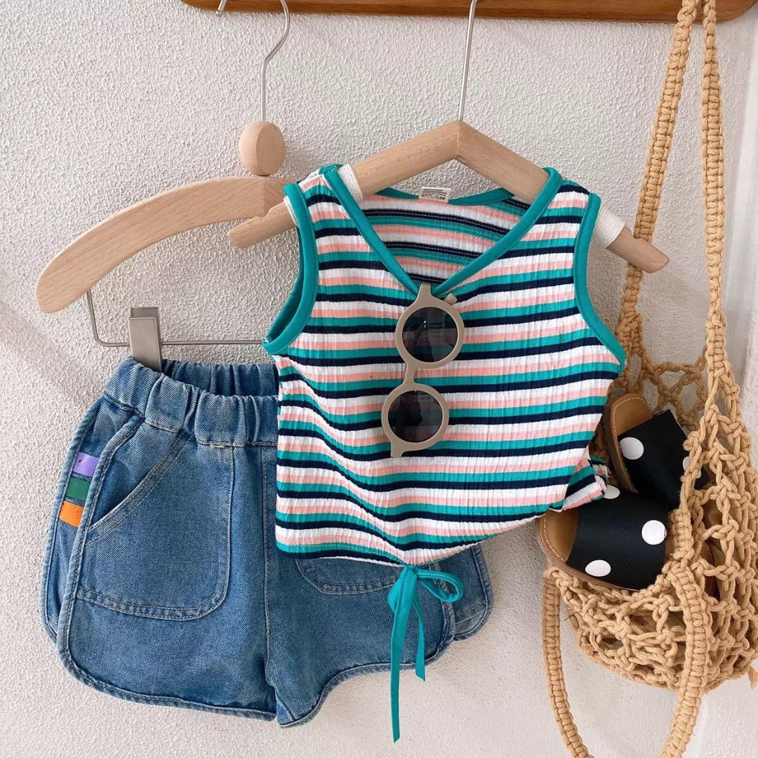 Blue Striped Short Set