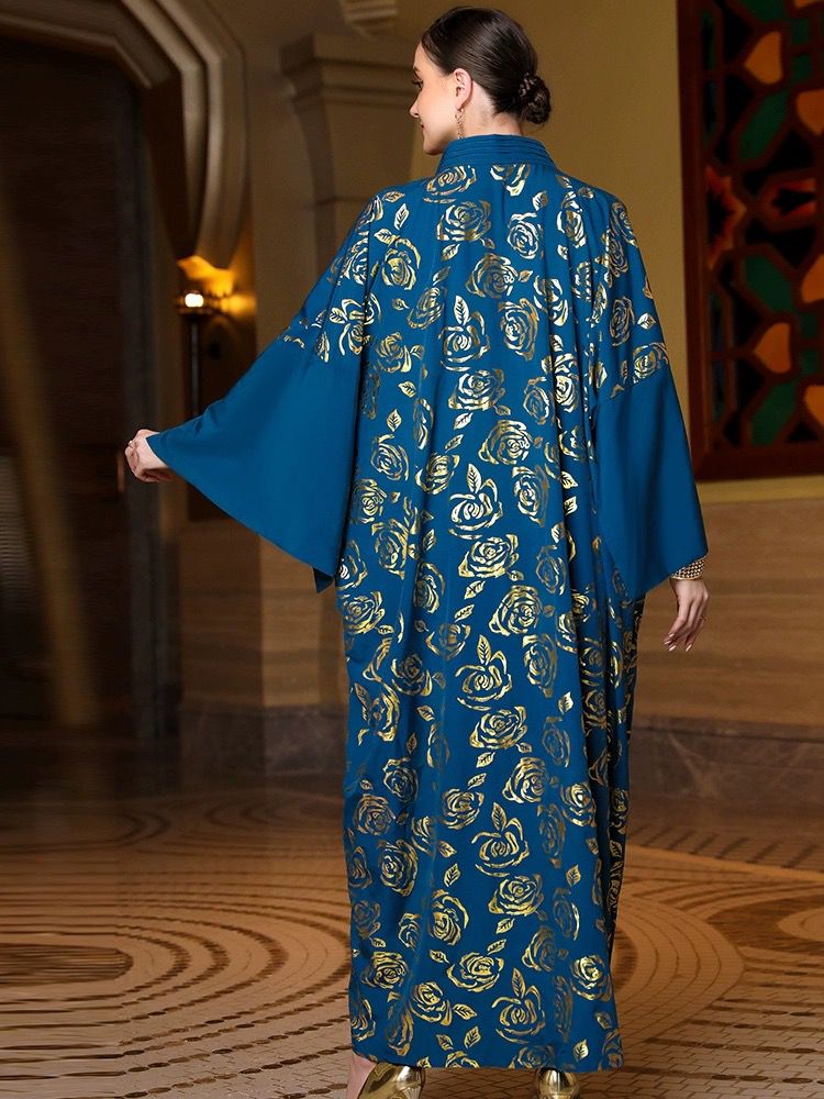 Blue & Gold Rose Abaya