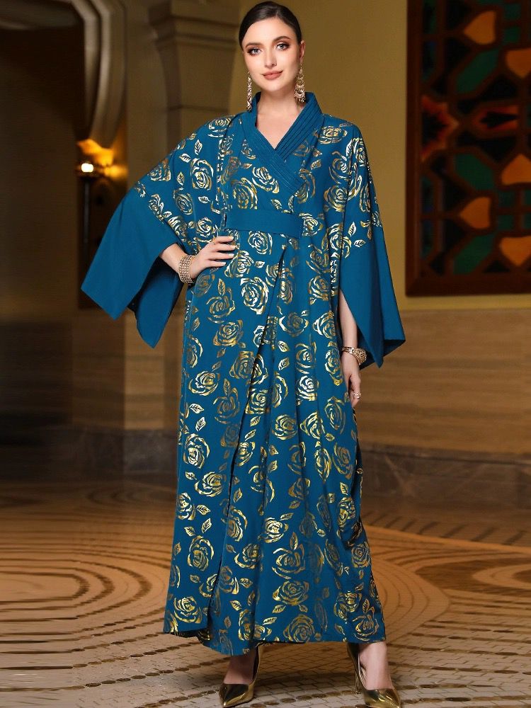 Blue & Gold Rose Abaya