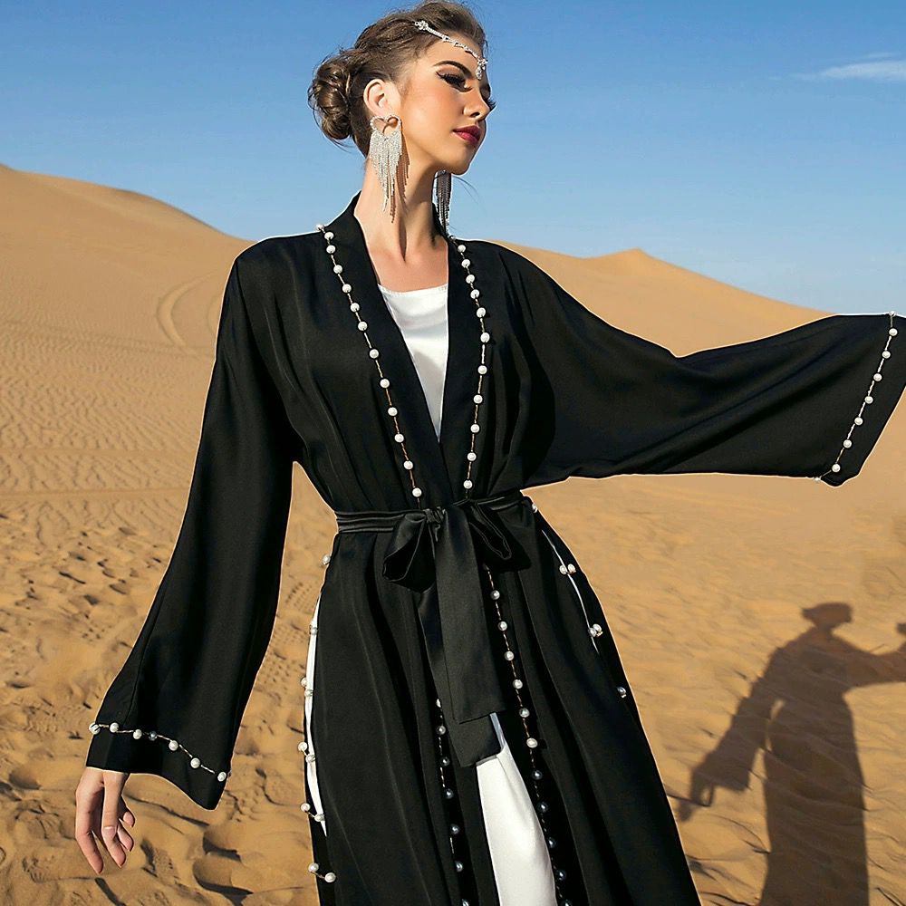 Open Abaya With Pearls