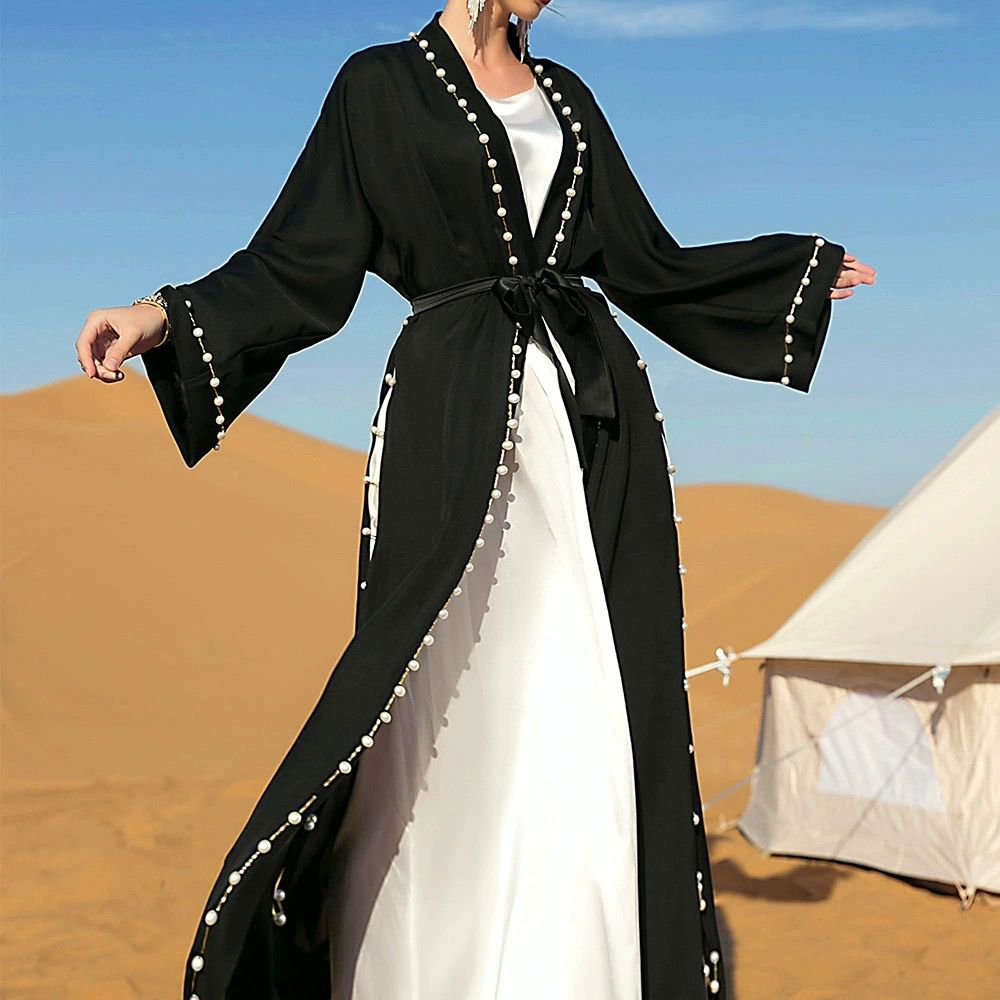 Open Abaya With Pearls