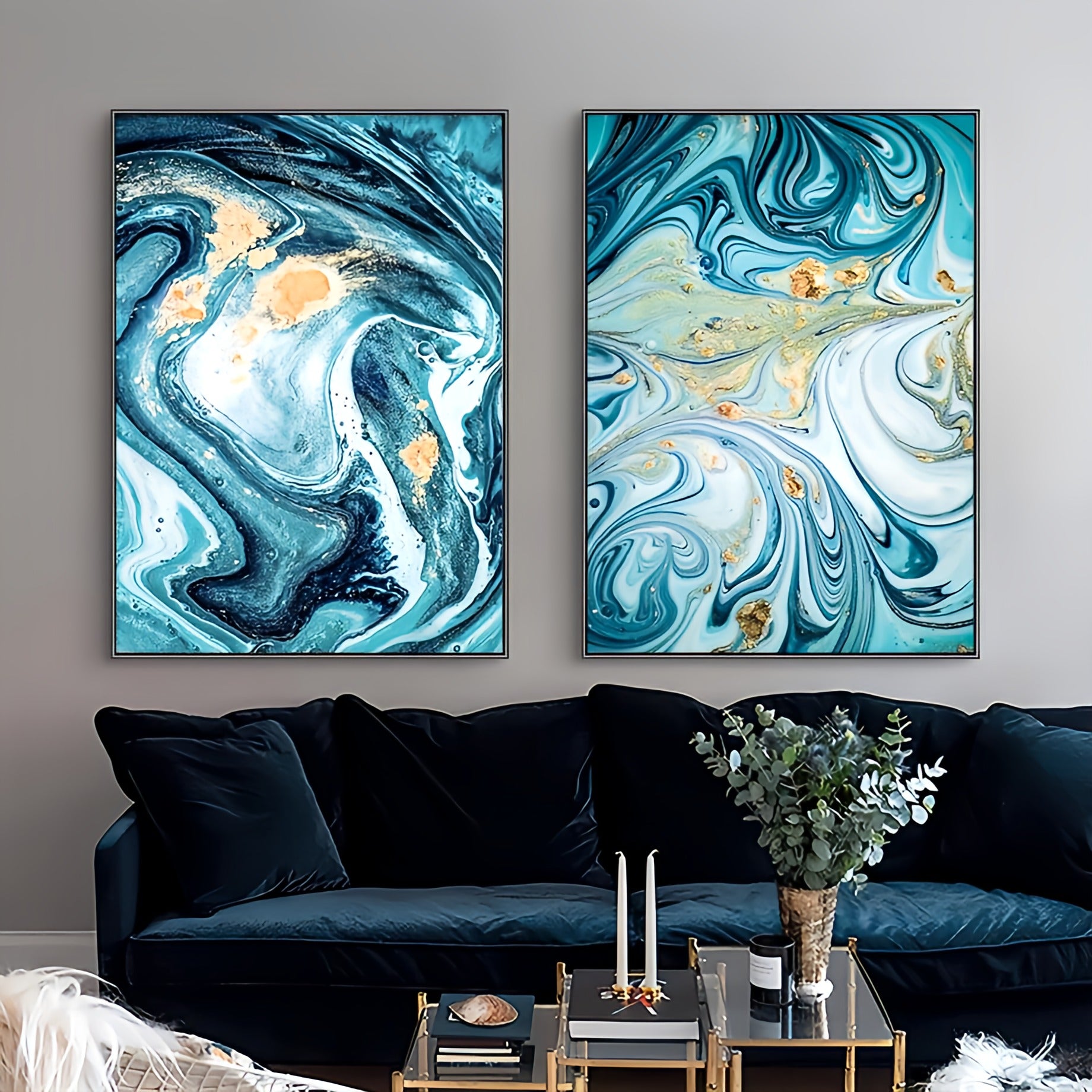 Abstract Blue Marble Canvas