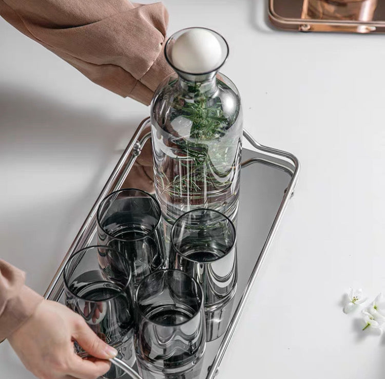 Crystal Glass Bottle With Four Cups & Tray